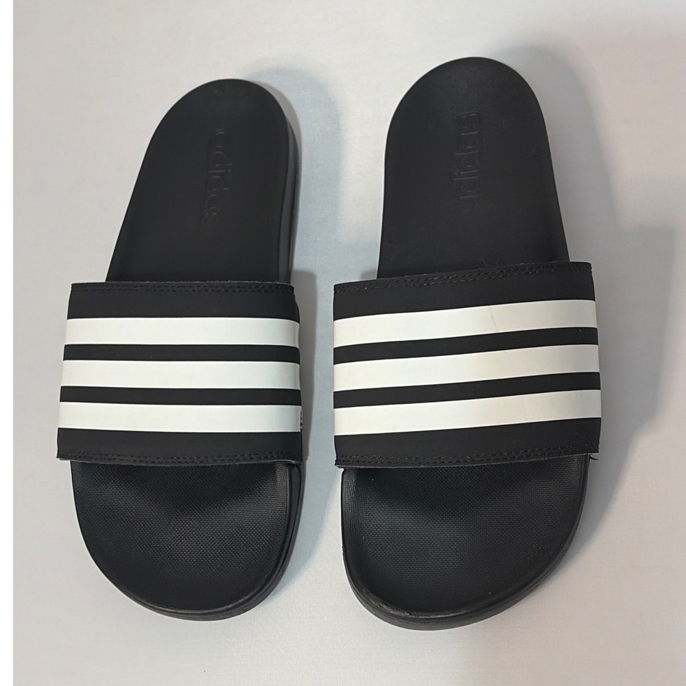 Adidas Adilette Shower Slides Black White 3-Stripes Sandals   Mens 8 Women 9